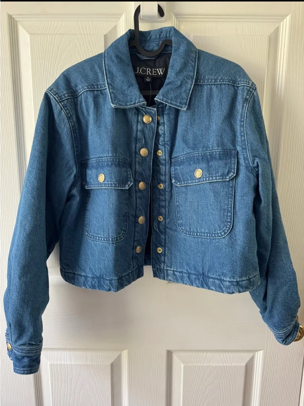 J. Crew Medium Blue Cropped Denim Jacket - Picture 2 of 3